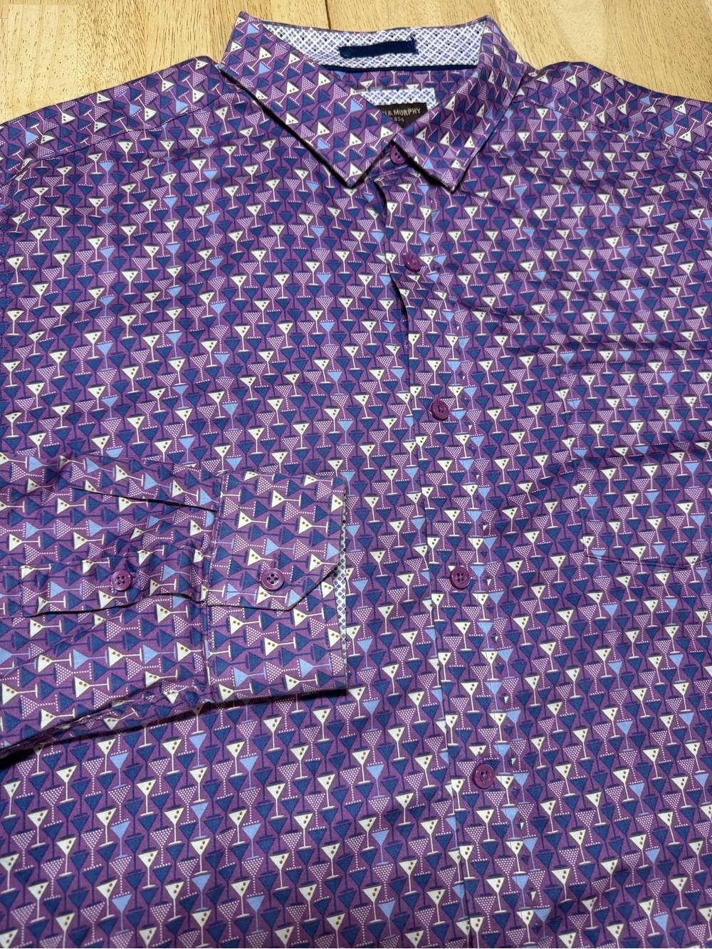 Johnston & Murphy Mens 2XL Purple Martini Cocktail Geometric Flip Cuff Shirt